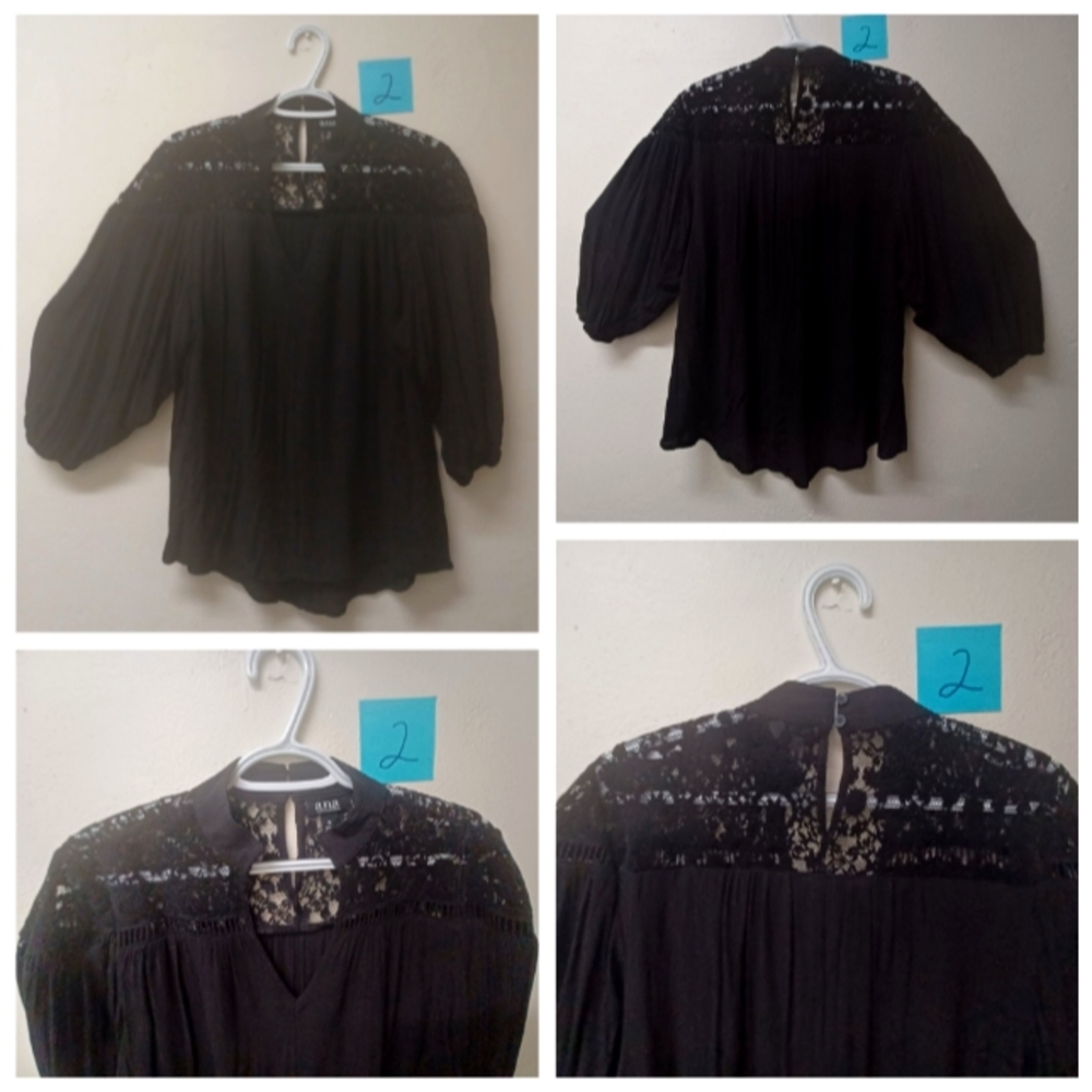 New black flowy top, balloon sleeves, lace,  M